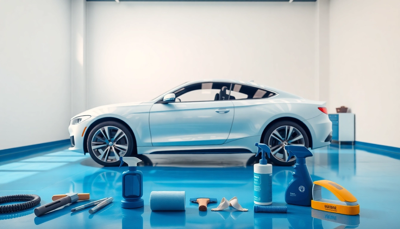 Experience complete car detail with this professionally cleaned vehicle, highlighting tools and clean surfaces.
