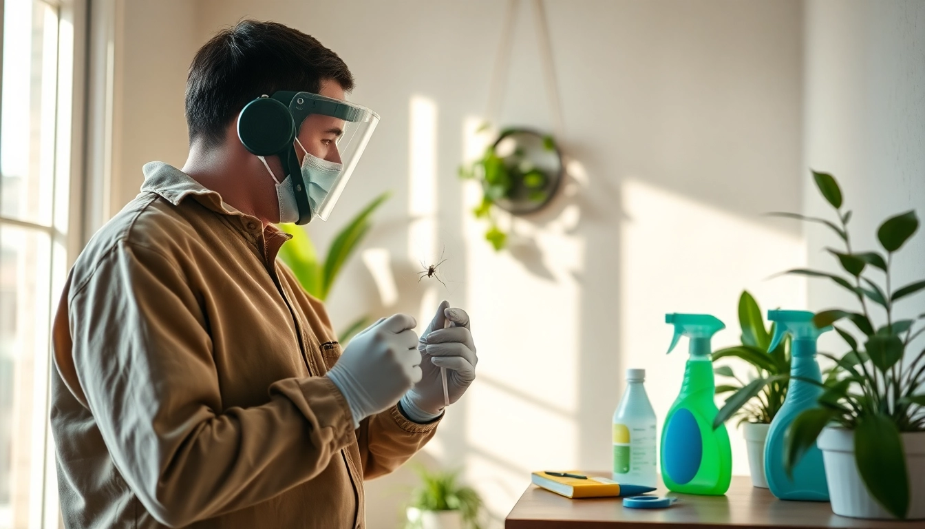 Enhancing spiders in house control with a pest control technician in a tidy home.
