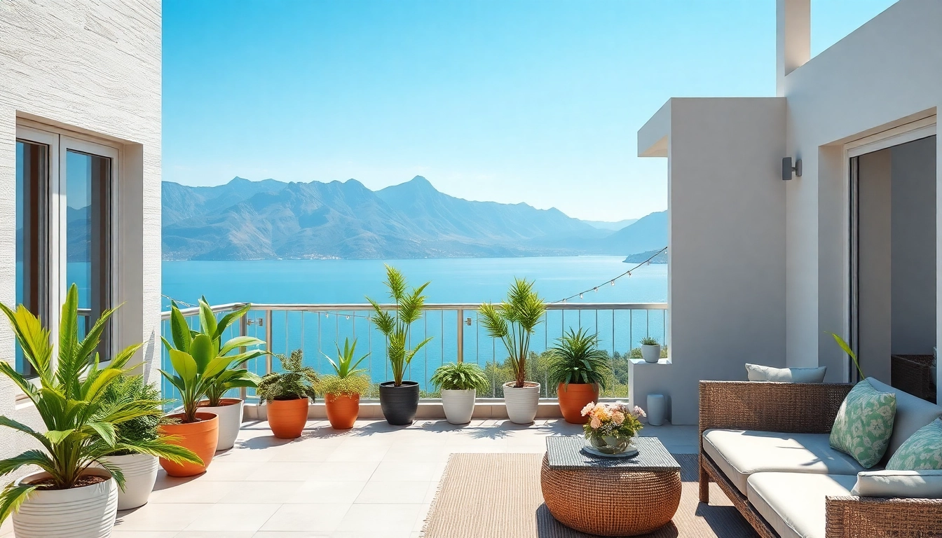 View of stylish Alanya flats for sale overlooking the mountains, featuring a cozy terrace.
