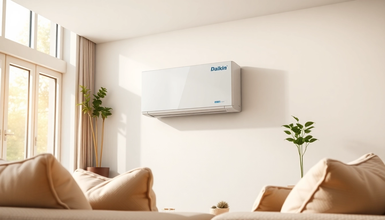 Install daikin mini split ac in a modern living room, showcasing efficiency and comfort.