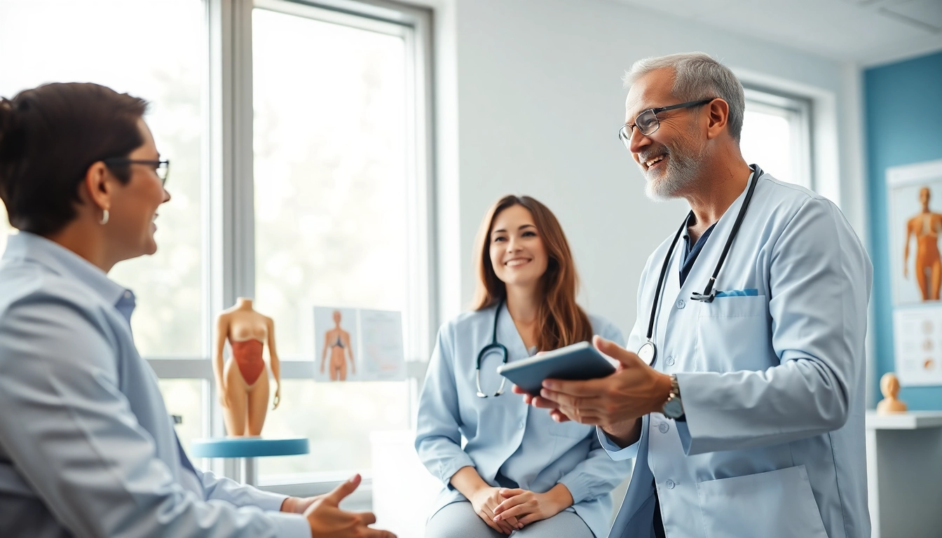 Beratung über Plastische Chirurgie Hamburg mit einem Arzt und einem Patienten in einer modernen Klinik.