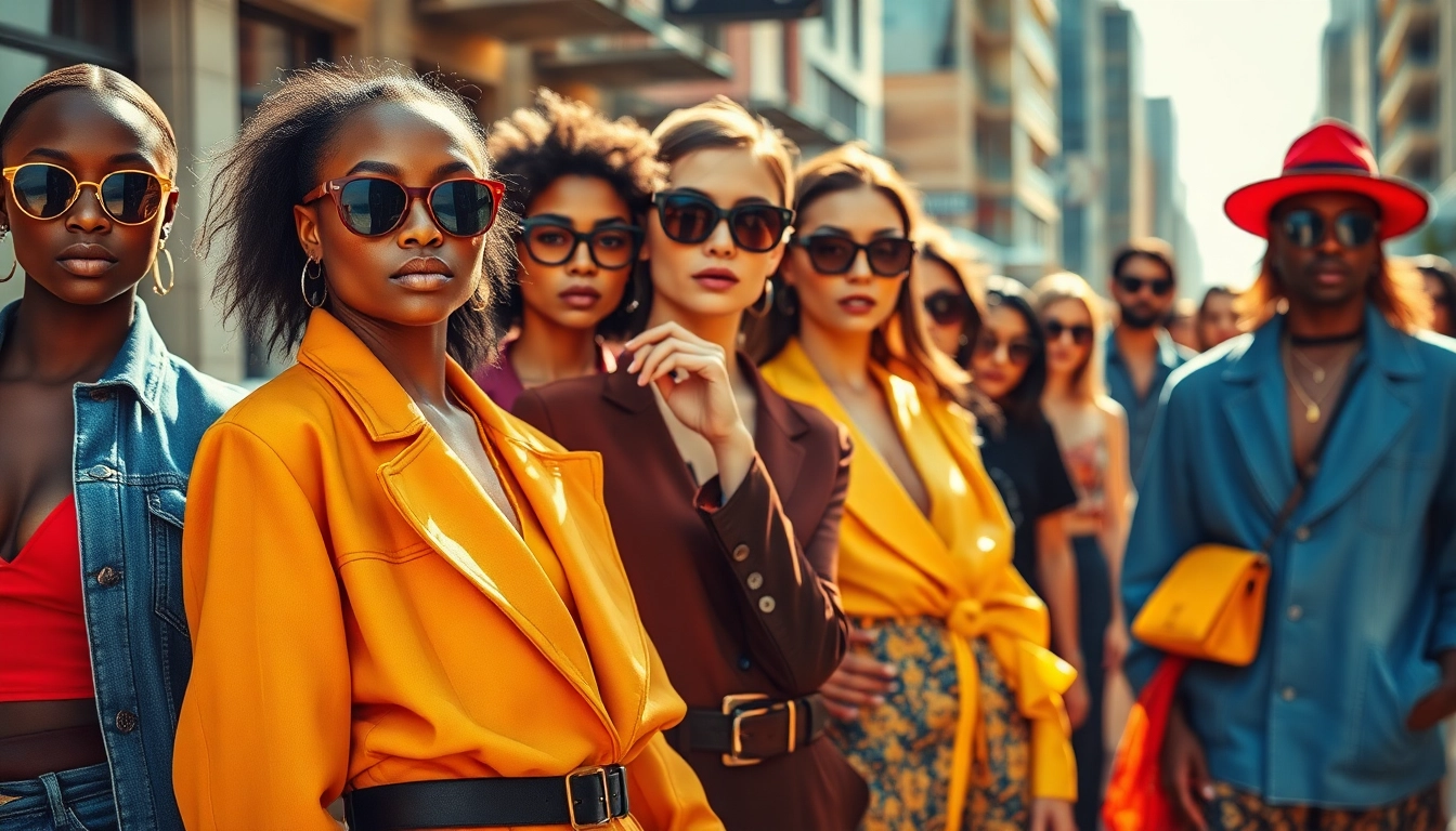 Models showcasing diverse fashion trends in vibrant urban settings, celebrating Fashion.