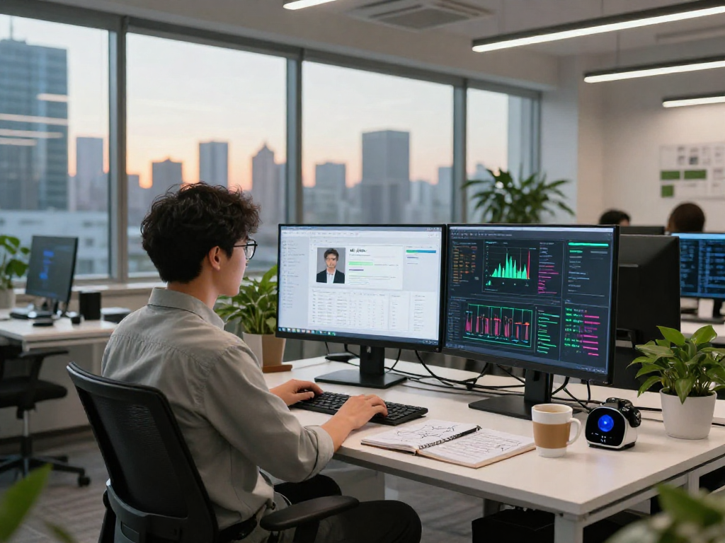 AI image detector software displaying flagged content analysis in a modern workspace.