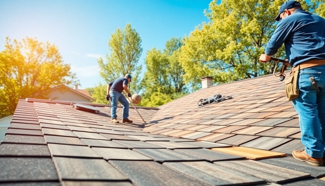 Showcase of high-quality roofing solutions featuring skilled professionals installing diverse materials.