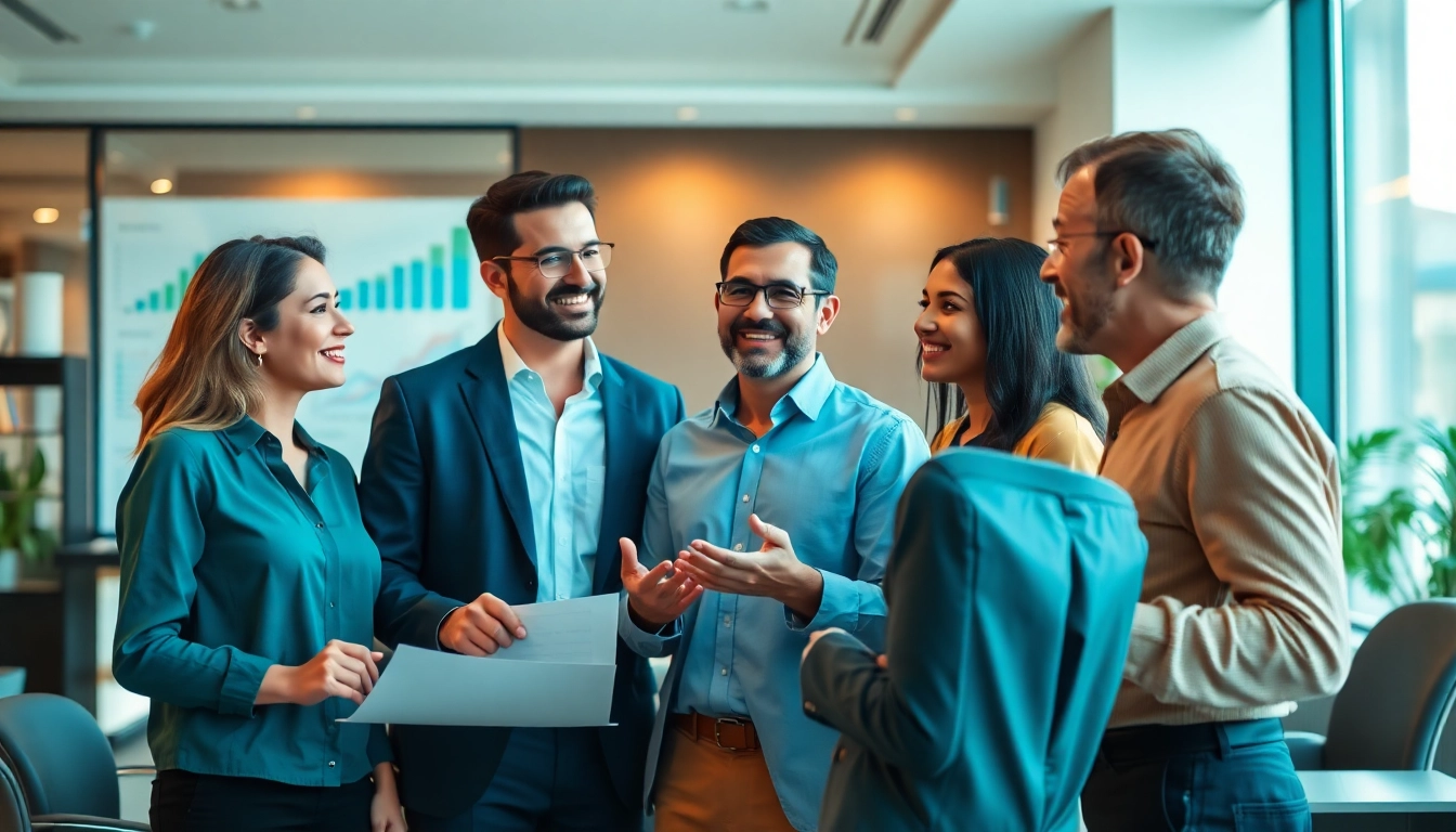 신용카드 현금화 전문가와 상담하는 고객들의 모습, 현대적인 사무실에서 진행되는 상담