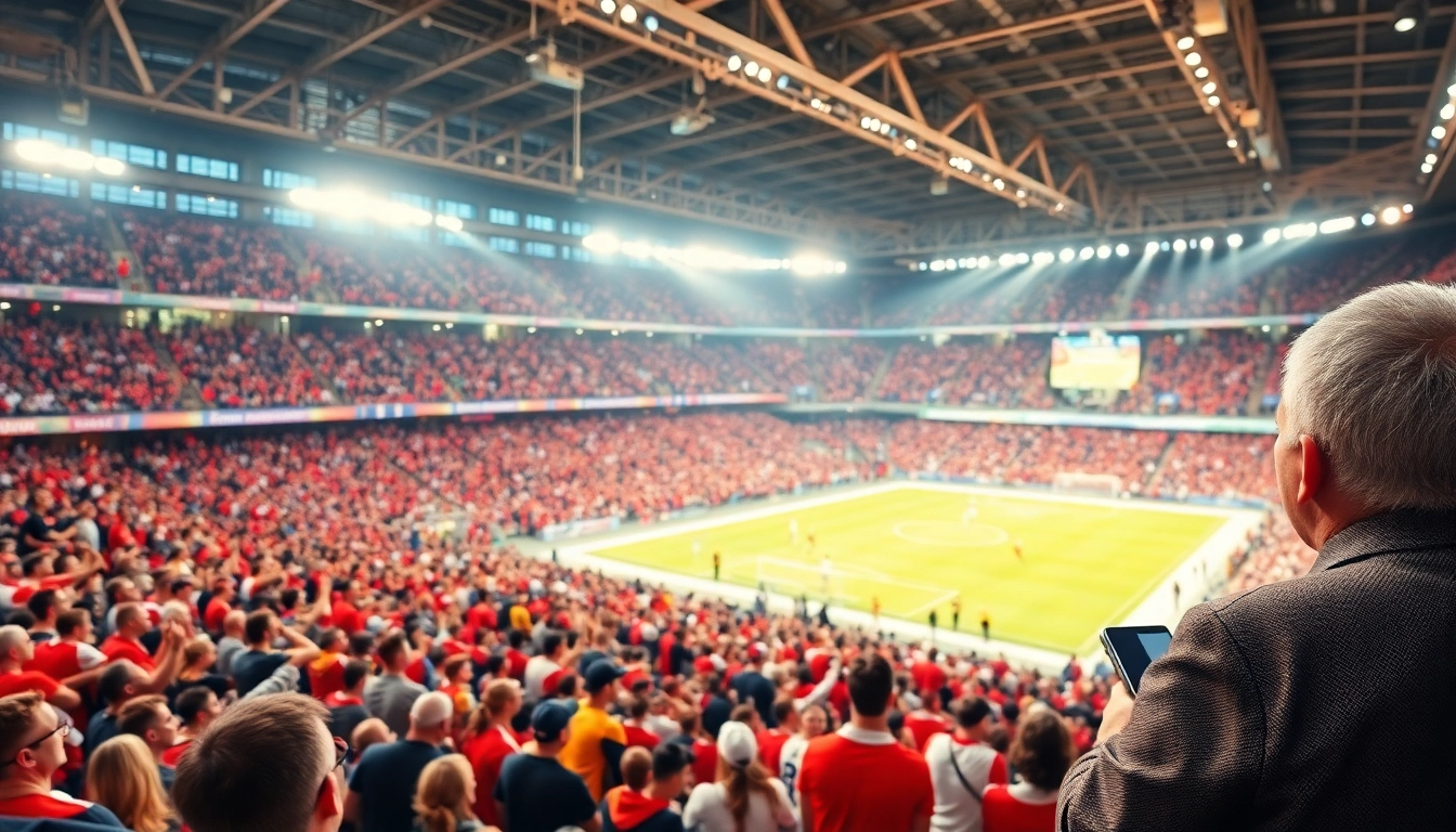 스포츠중계의 생생한 현장, 열정적인 관중과 중계자가 등장하는 장면