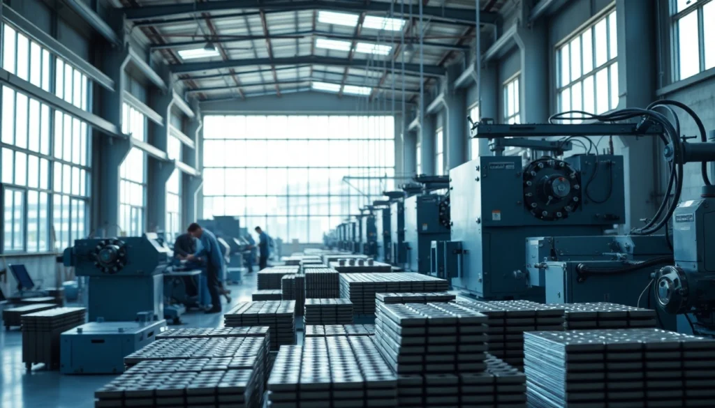 Ferrite magnets manufacturer in China producing high-quality products on a busy factory floor.