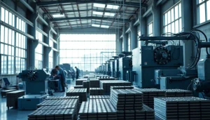 Ferrite magnets manufacturer in China producing high-quality products on a busy factory floor.