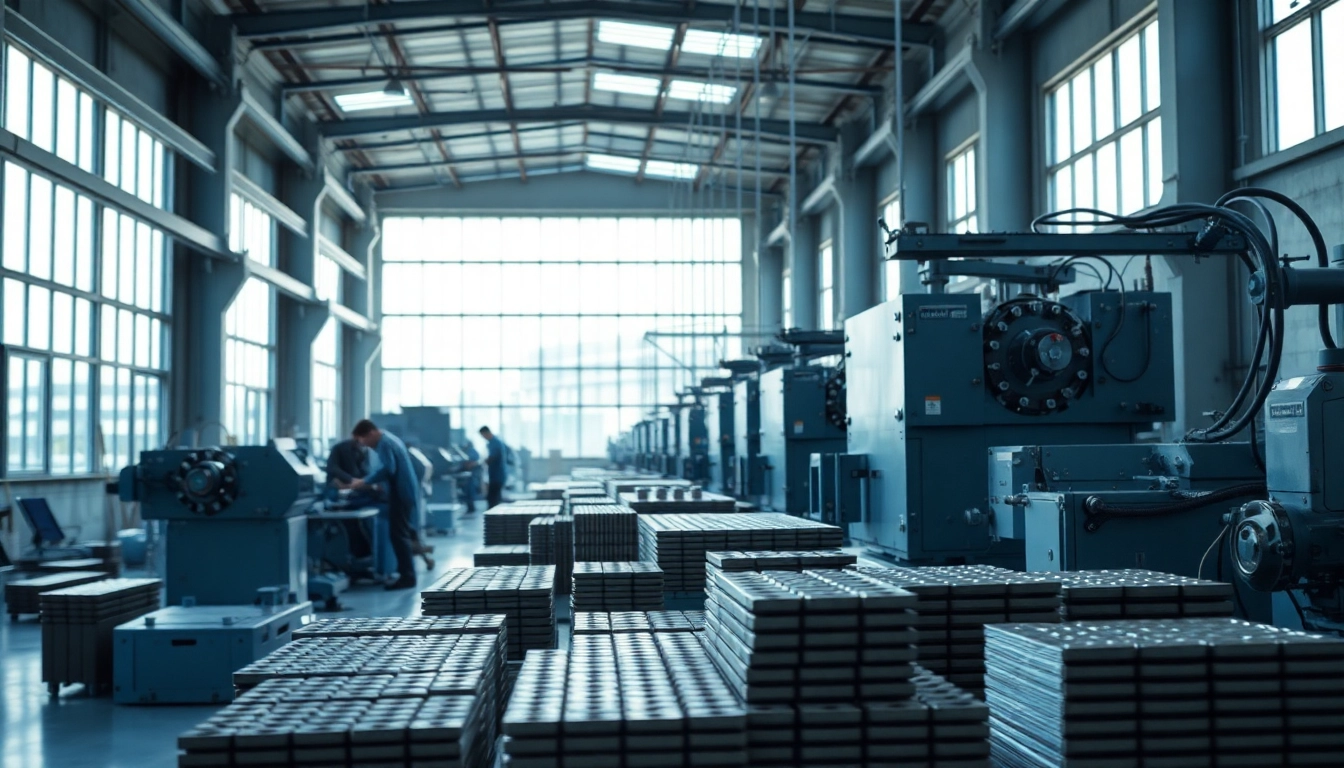 Ferrite magnets manufacturer in China producing high-quality products on a busy factory floor.