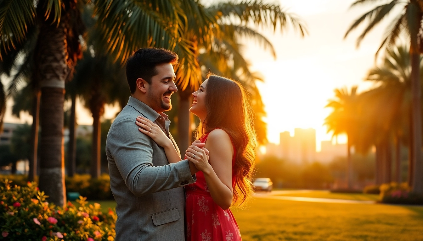 Tampa proposal photographer capturing a joyful engagement scene during sunset in a picturesque park.