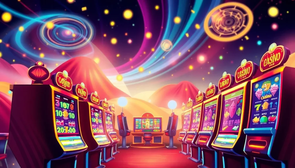 Menampilkan situs slot dengan mesin slot berwarna-warni dan jackpot menarik.