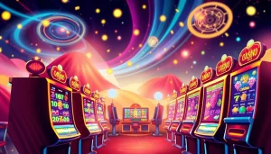 Menampilkan situs slot dengan mesin slot berwarna-warni dan jackpot menarik.