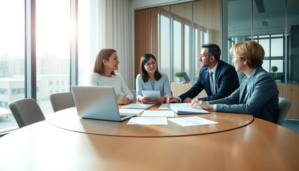 Discussing wealth management San Antonio strategies in a modern office setting with clients.