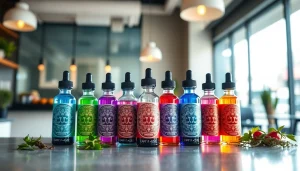 Entdecken Sie verführerische Liquid-Variationen in stilvollen Flaschen im Café-Ambiente.