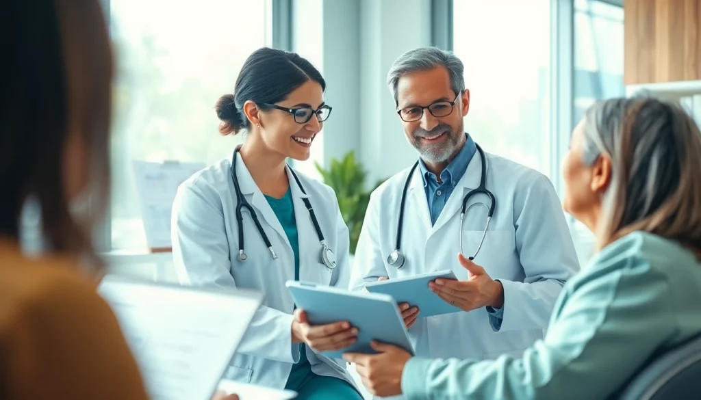 Consulting a patient on health topics in a modern clinic, fostering trust and care.