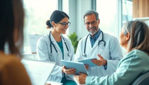 Consulting a patient on health topics in a modern clinic, fostering trust and care.