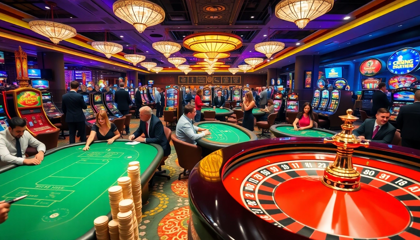 Casino gaming scene featuring KJC brand elements, showcasing vibrant tables and exciting players.