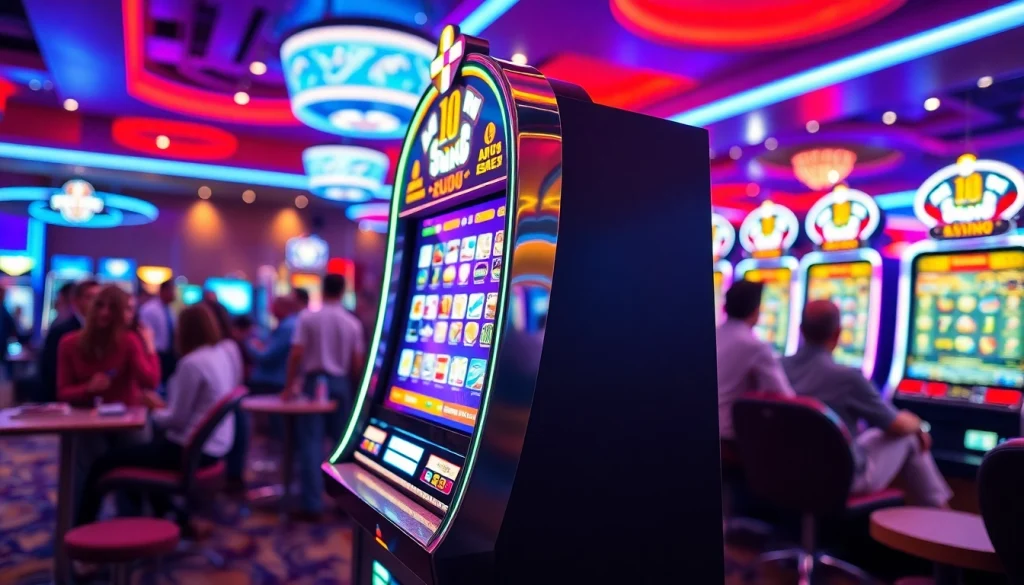 Slot gacor yang menarik dengan pemain bersemangat di kasino yang cerah.