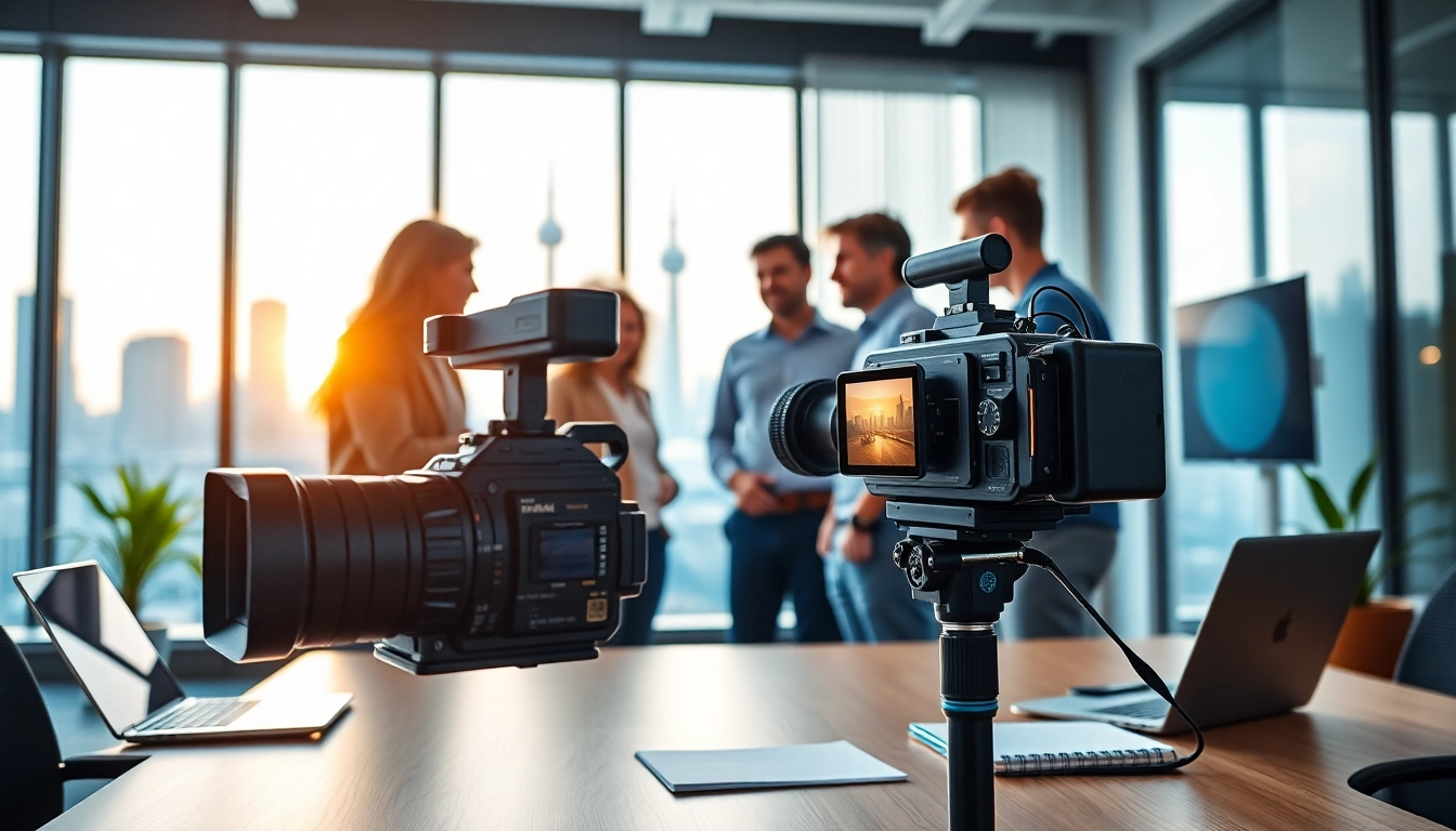 Capture dynamic moments during corporate video production Toronto with a professional filmmaking team in action.