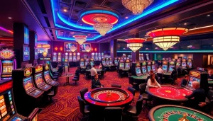 KJC AC 2: Exciting casino environment with slot machines, poker tables, and vibrant roulette wheels.