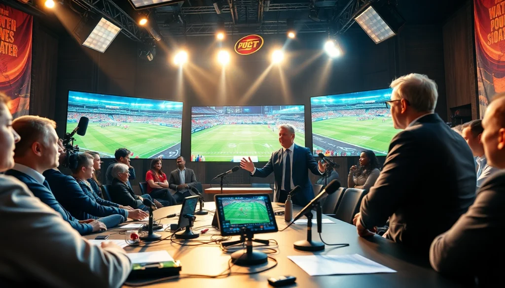 스포츠중계를 위한 전문가의 생동감 넘치는 방송 세트