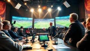 스포츠중계를 위한 전문가의 생동감 넘치는 방송 세트