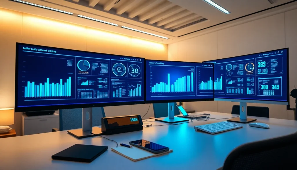 Professionals collaborating in a modern tech workspace showcasing Technology innovation.