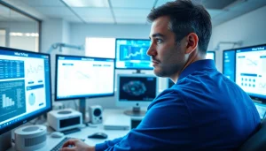 HL7 Interface in use, showcasing healthcare IT specialist analyzing data communication processes.