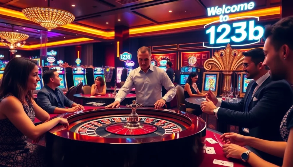 Engaging roulette game at 123b casino with excited players and vibrant atmosphere