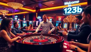 Engaging roulette game at 123b casino with excited players and vibrant atmosphere
