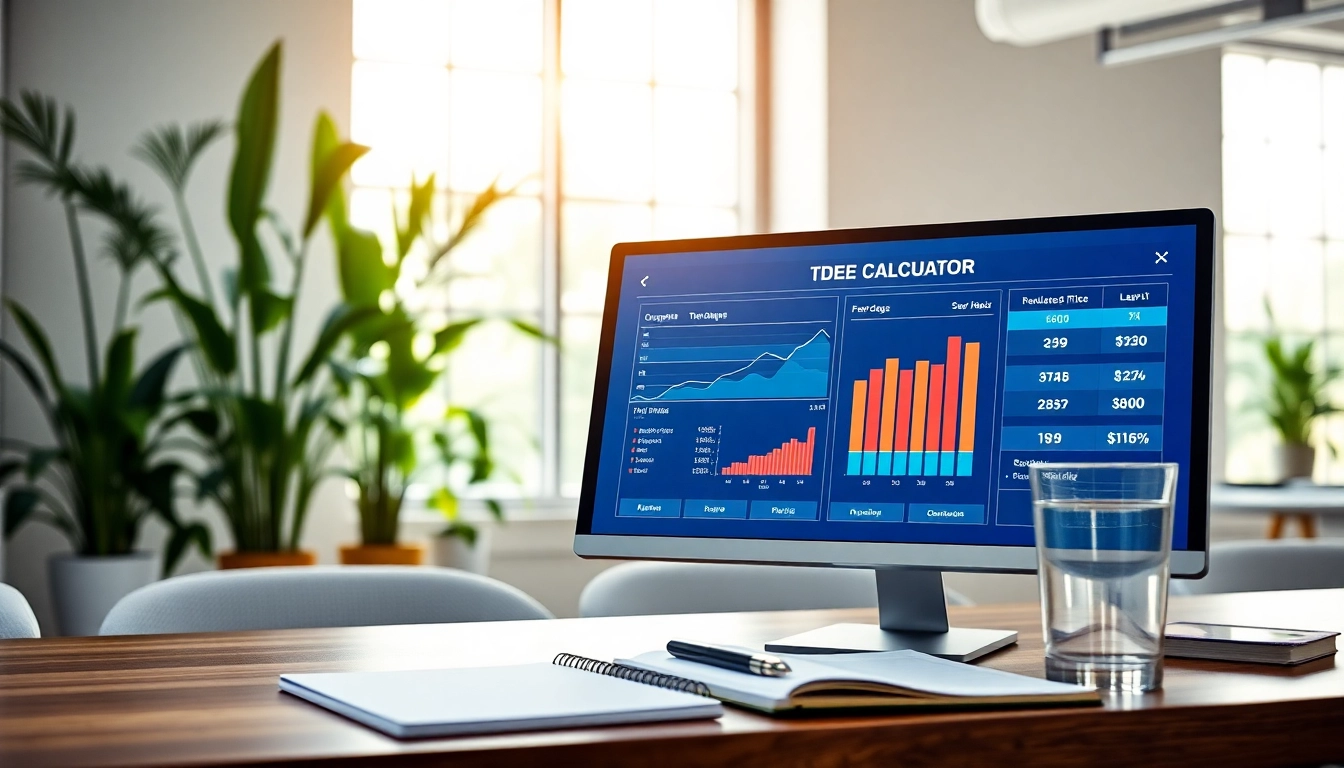 Calculate your TDEE calculator effortlessly with a user-friendly interface in a bright office setting.