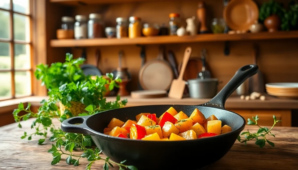Cooking delicious meals with cast iron cookware NZ in a rustic kitchen setting.