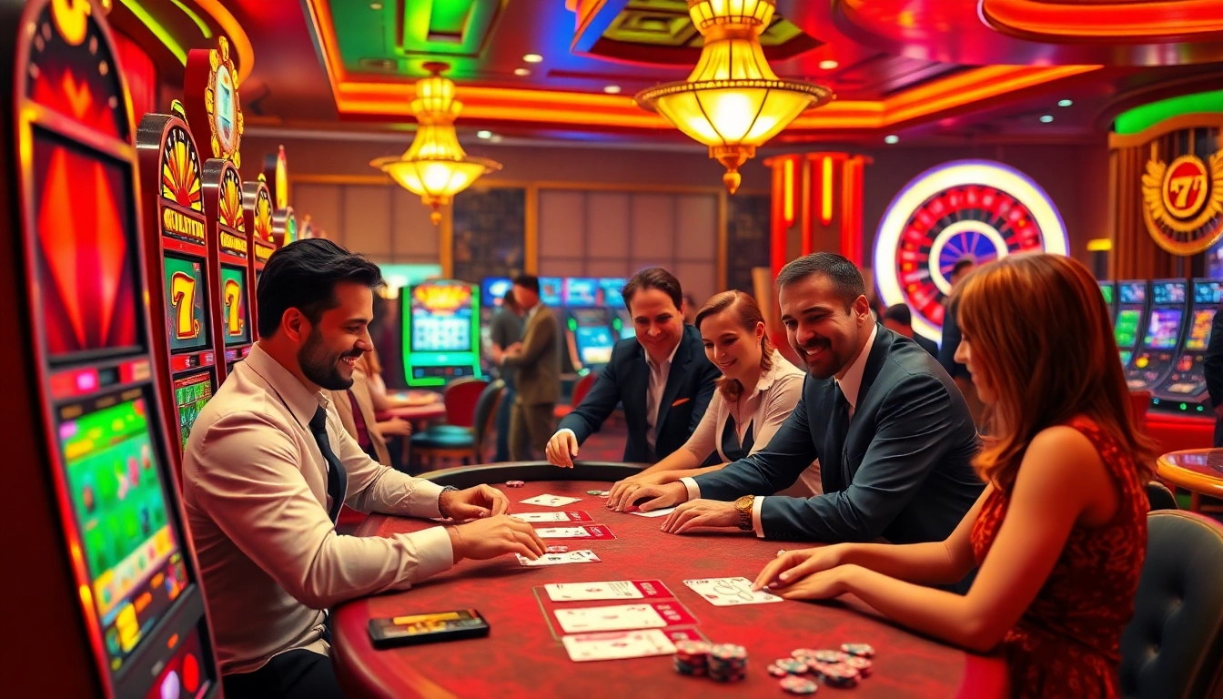 Excited players strategizing their next moves at a 7m-themed casino table.