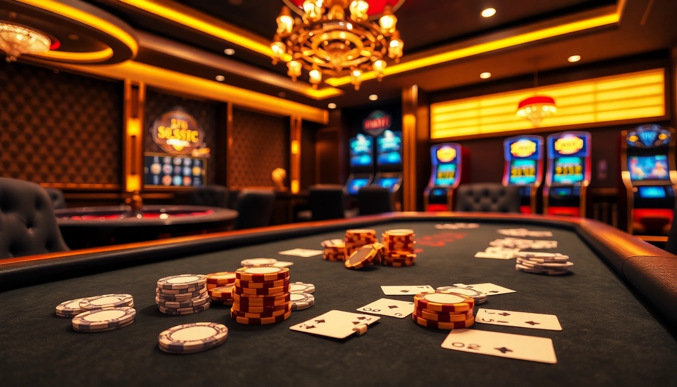 S88 vip poker table with glamorous chips and cards, representing high-stakes gambling.