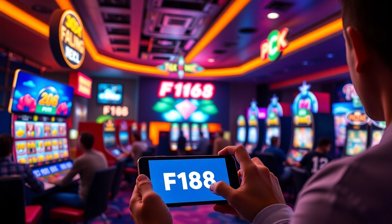 Experience the excitement of online gambling with F168 link, showcasing diverse games and thrilling gaming atmosphere.