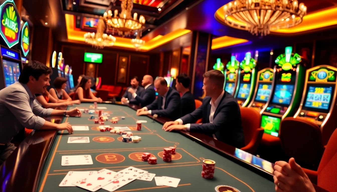 Experience the thrill of EV88 đăng nhập with a vibrant casino scene showcasing luxurious gaming elements.