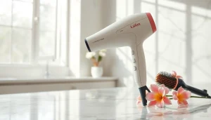 Showcase the Laifen SE Lite hair dryer with elegant design on a marble counter.