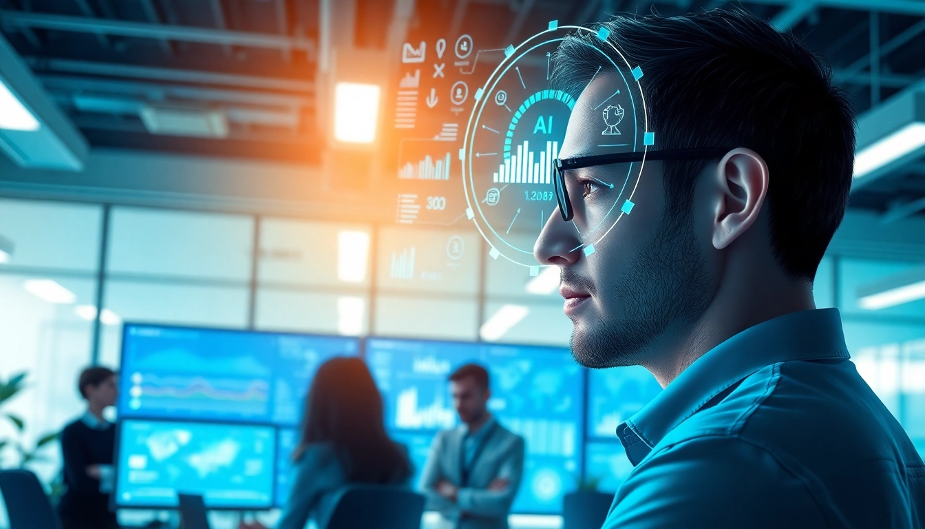 Engaging human interface with AI demonstrating collaborative possibilities in a modern workspace.