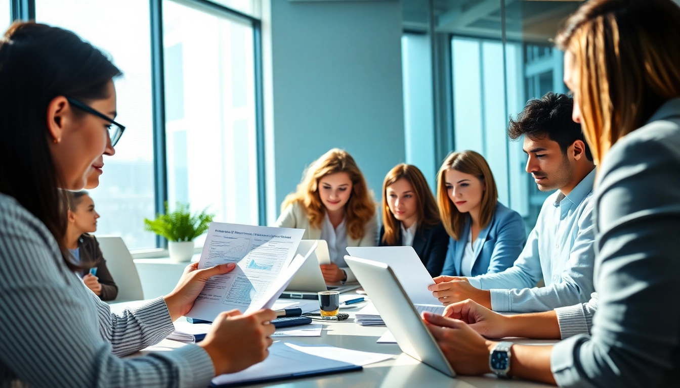 Corporate Tax Return Filing process in a modern office setting with professionals engaged in discussions.