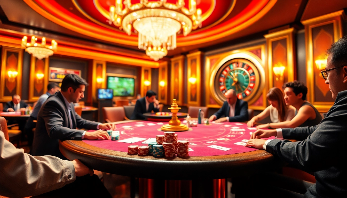 Players enjoying a vibrant poker game at Hi88, showcasing excitement with chips and cards.