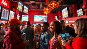 Engage in sports betting Alabama at a lively sports bar with enthusiastic patrons watching live games.