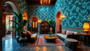 Des carreaux zellige époustouflants décorent un espace de vie marocain, présentant des motifs complexes et des couleurs vives.