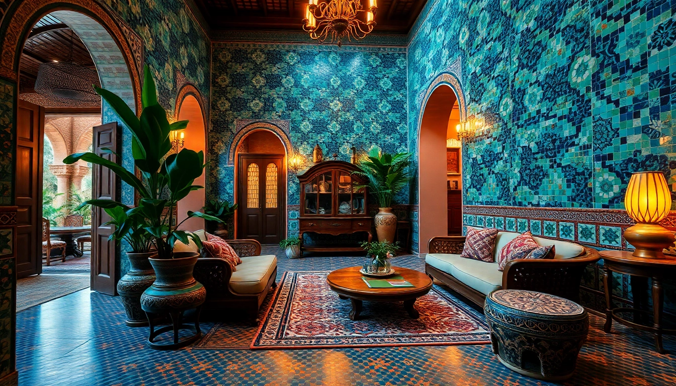 Des carreaux zellige époustouflants décorent un espace de vie marocain, présentant des motifs complexes et des couleurs vives.