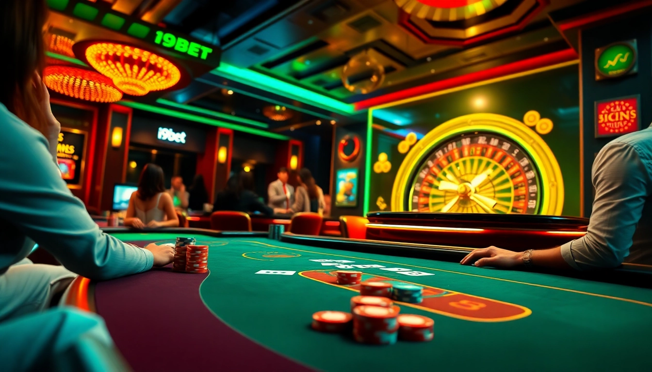 Experience the thrill of i9bet casino games with vibrant poker tables and roulette action.