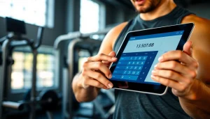 Calculate your daily caloric needs with an engaging tdee calculator in a gym setting.