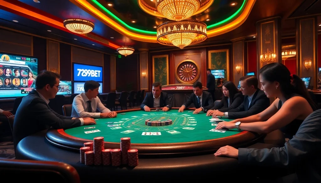 Experience high-stakes gaming at 789BET with an exciting poker table scene and vibrant casino elements.