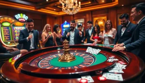 RR88 casino guests enjoying high-stakes poker at a luxurious table.