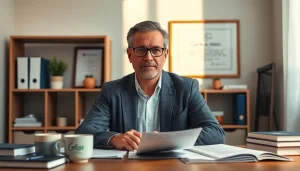 Traducteur portugais certifié professionnel travaillant à son bureau, démontrant son expertise en traductions juridiques.