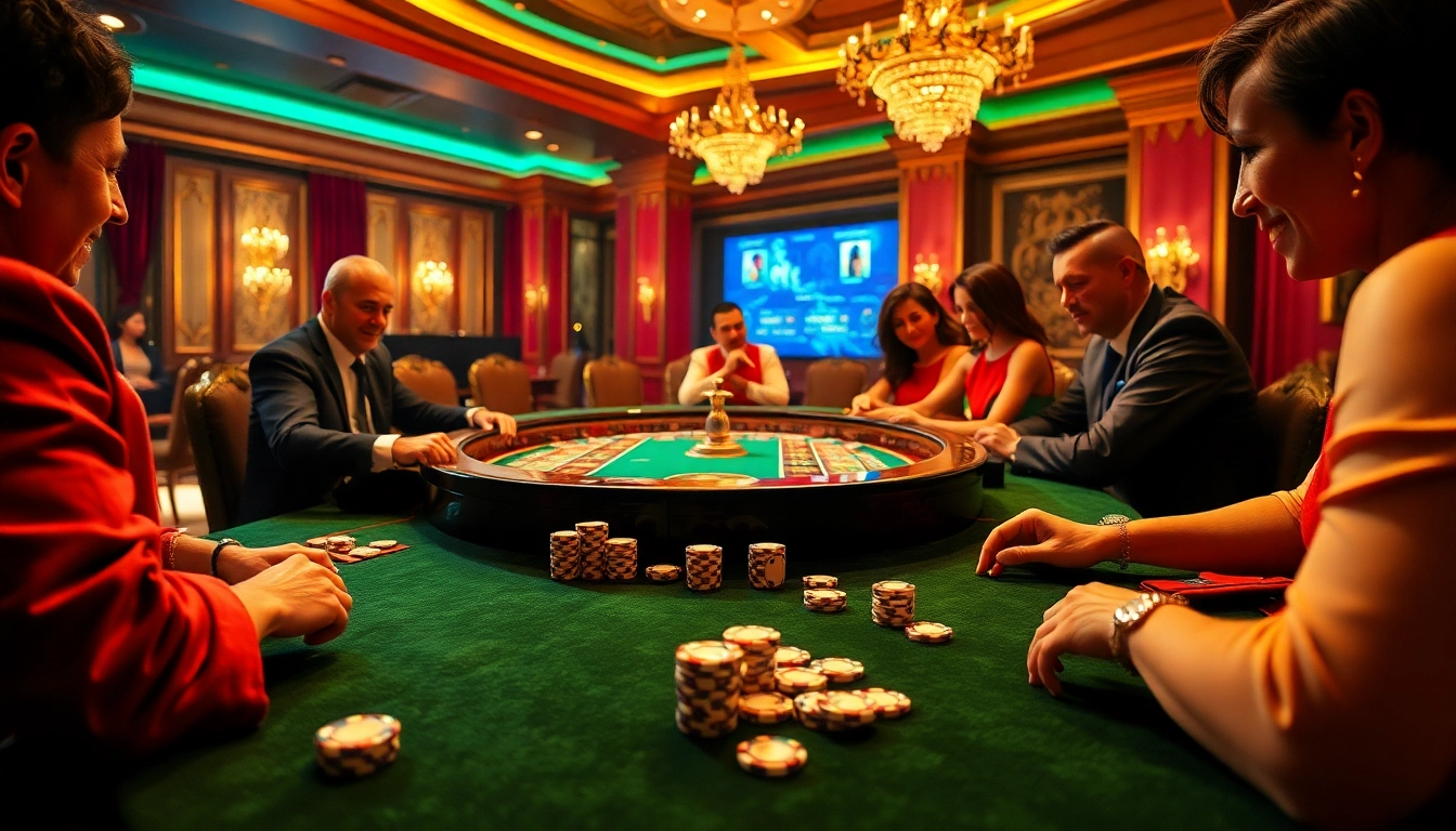 Exciting birutoto gaming scene featuring players at a luxurious casino table.