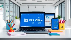 WPS下载: Enhanced digital workspace featuring WPS Office software on various devices, illustrating productivity.